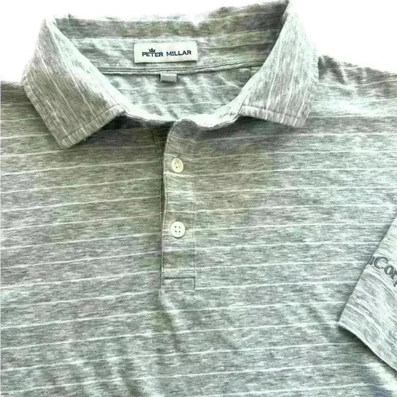Peter Millar Men’s Gray & White Striped Golf Polo Size Medium - Picture 2 of 7